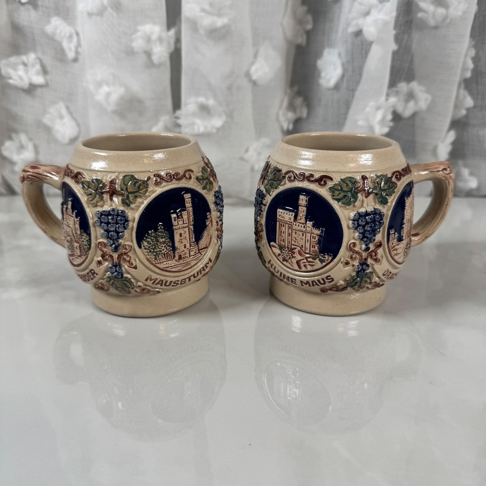 Vintage Lot of 2 Gerzit Gerz‎ Punch Mugs Cups West Germany Castles Embossed